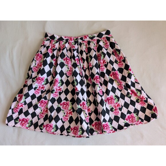 Hell Bunny Women’s Floral Rose Checkered Print 50s Full Skirt Pockets 3XL Swing - Picture 2 of 8